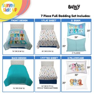 Sunny Side Up Bluey & Friends Full Comforter Set - 7 Piece Kids Bedding Includes Comforter, Sheets & Pillow Cover - Super Soft Microfiber Bed Set