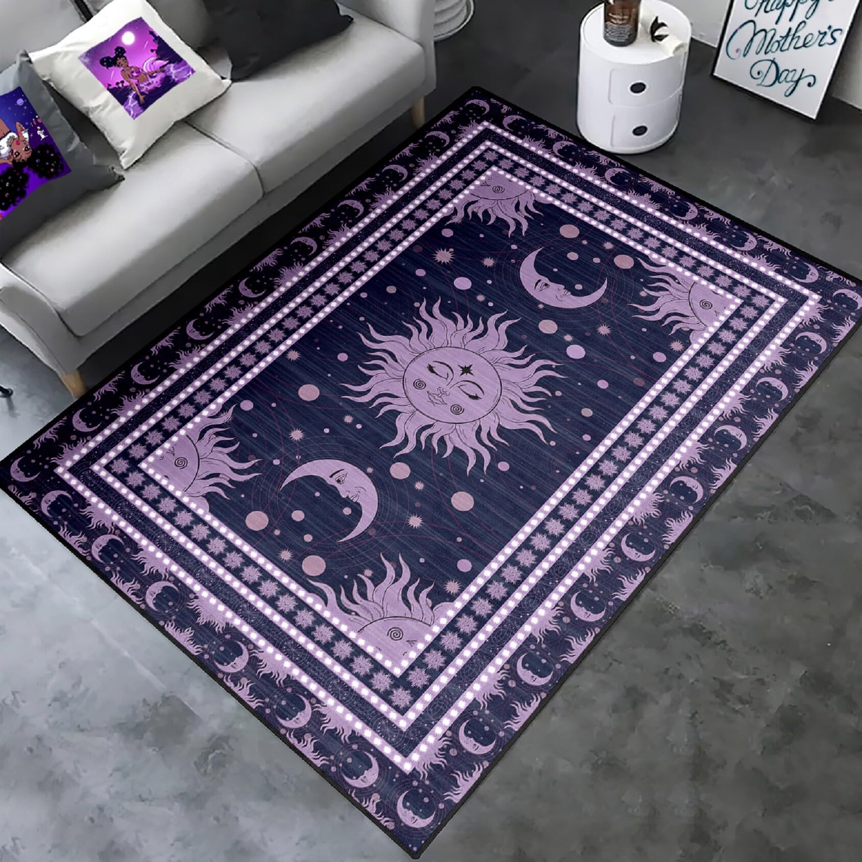 Jiospet Celestial Rug for Bedroom - Moon Phase Area Rug Sun and Moon Rugs for Room Sun Purple Rug Celestial Home Decor Rug, 2.5x4 Feet