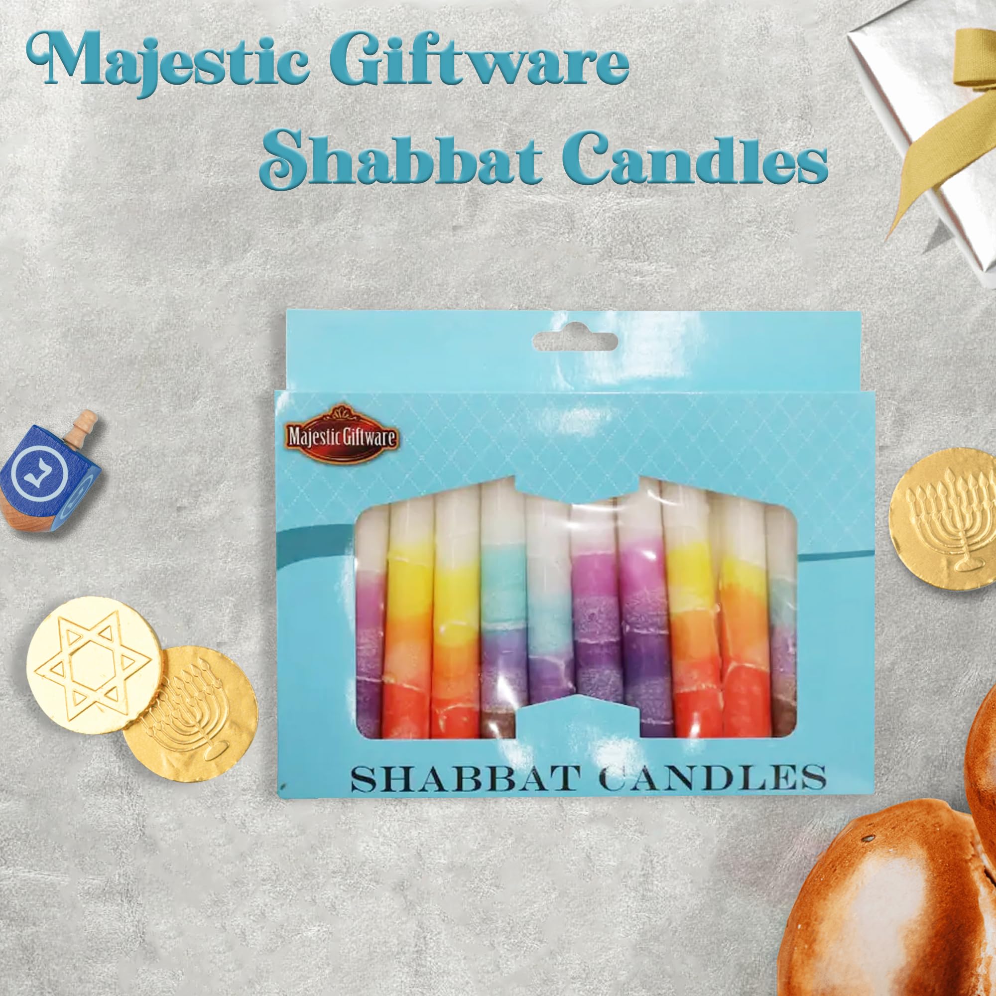 Majestic Giftware 12-Pack Shabbat Candles - (SHC2) | 5.5 Inch Dripless Handcrafted Traditional Shabbos Candles | Premium Quality Wax | Fits Standard Candle Holders (White Mix)