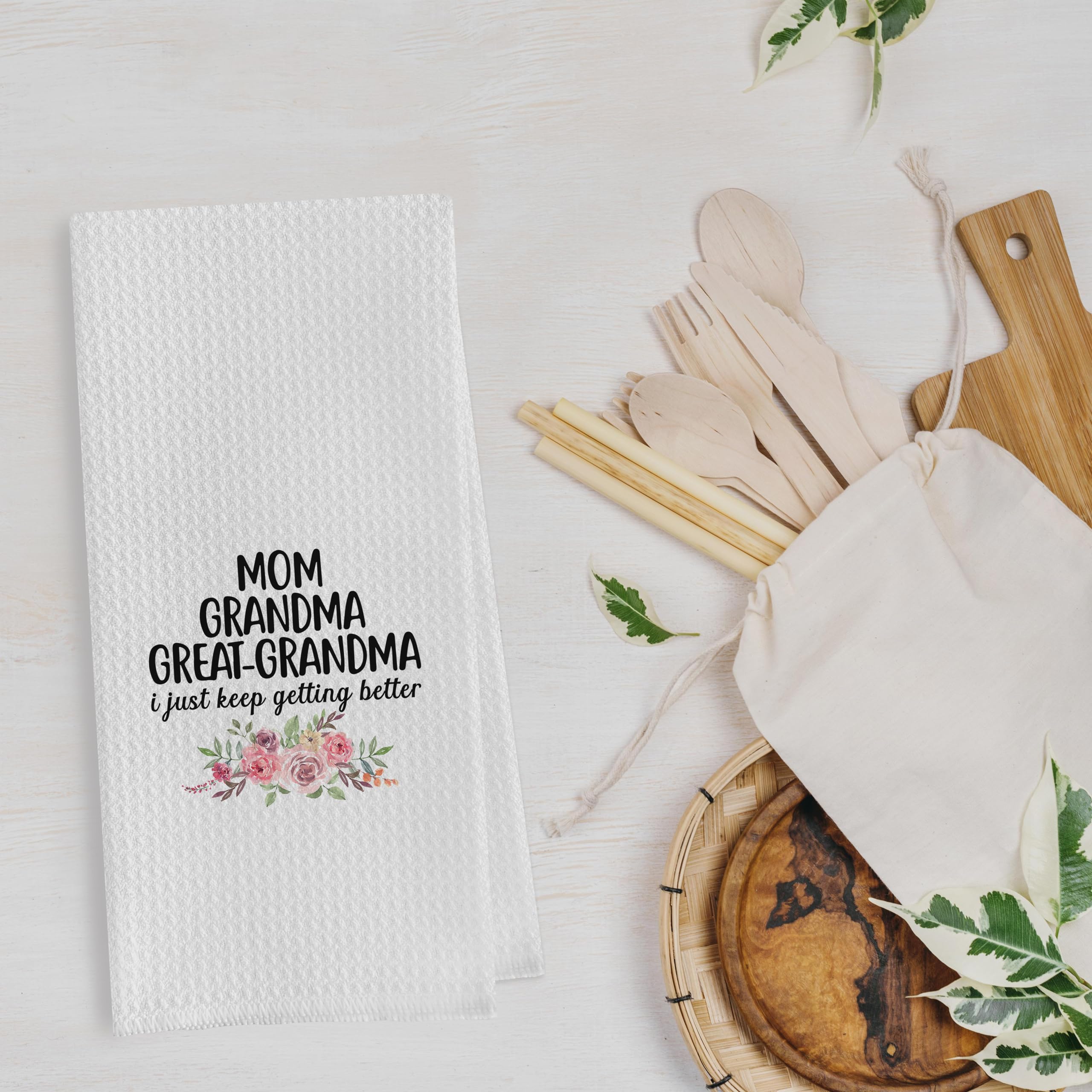 Geqtt Great Grandma Dish Towels - Great Grandma Gifts Waffle Weave Kitchen Towels, Grandma Hand Towel, Grandma Tea Towel, Grandma Gifts from Grandson Granddaughter (16×24 Inches)