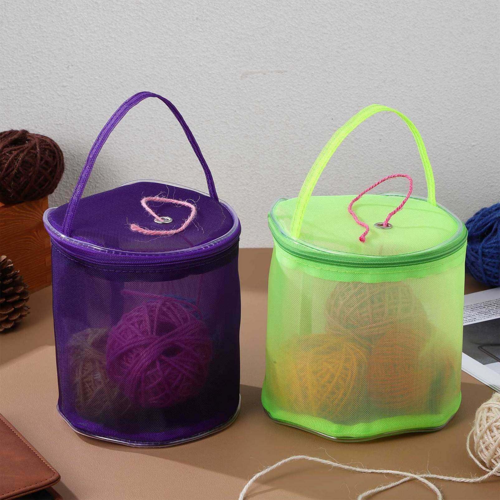 Operitacx 2 Pcs DIY Wool Storage Bag Yarn Bucket Wool Holder Bag Knit Wrist Bag Yarn Storage Tote Knitting Bag Yarn Storage Yarn Bowl Knitting Tote Bag Yarn Basket Grid Crochet Backpack