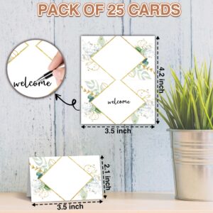 Gold Foil Greenery Table Place Cards - 25PCS Tent Cards - 2.1” x 3.5“ Food Lables - Name Place Cards for Table Setting - Name Cards for Birthday Party Baby Shower - Scored for Easy Folding -16