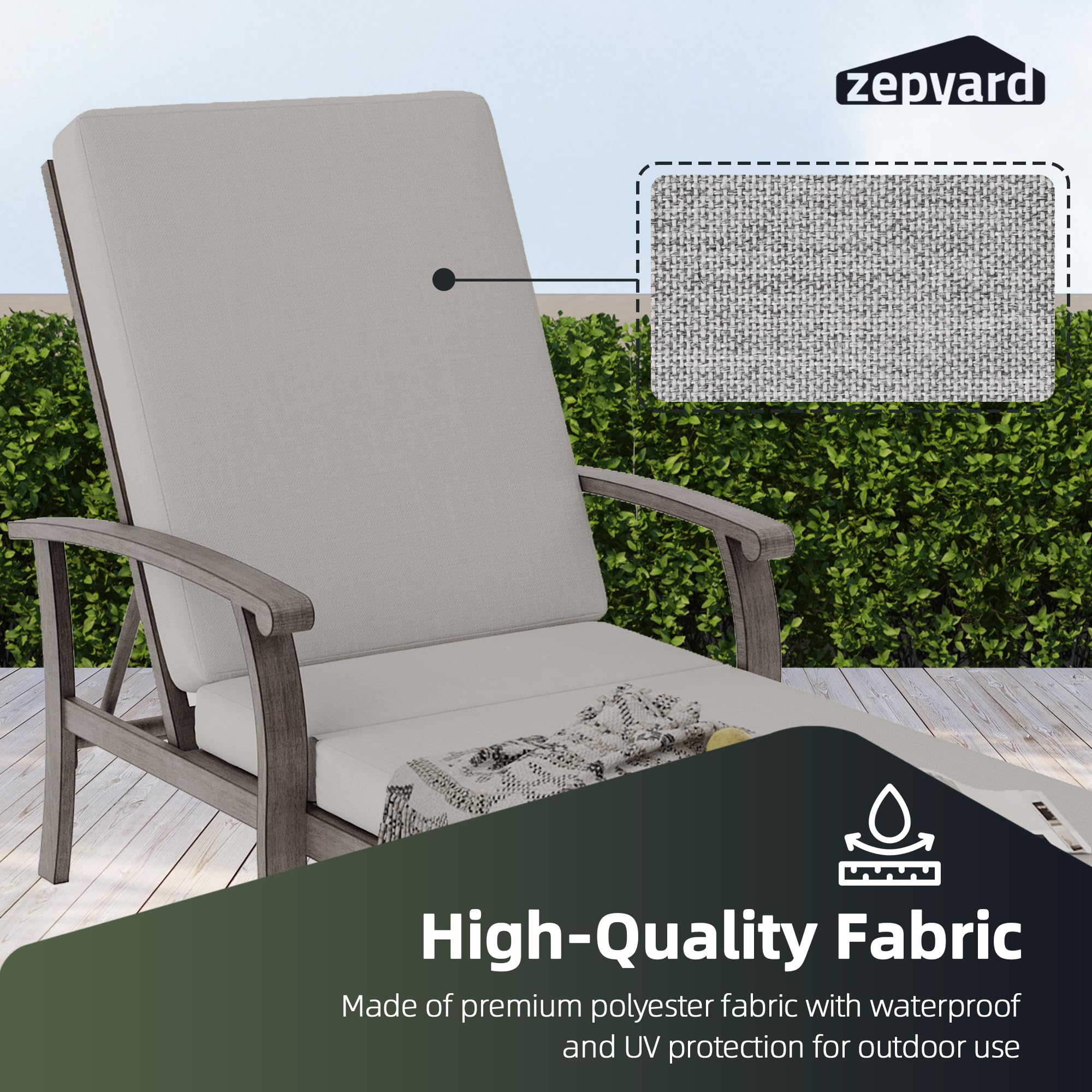 ZEPYARD Aluminum Patio Chaise Lounge Set of 3, Armrest Lounge Chair with Adjustable Backrest for Outside, All Weather Aluminum Lounge Chair for Deck Beach Poolside-Greige Cushion