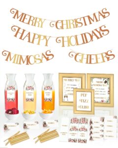 107pcs christmas mimosa bar party decorations kit - christmas brunch decorations, indoor christmas party decorations, holiday bridal shower or baby shower, bar cart decor, christmas mimosa bar sign