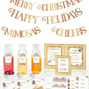 107Pcs Christmas Mimosa Bar Party Decorations Kit - Christmas Brunch Decorations, Indoor Christmas Party Decorations, Holiday Bridal Shower or Baby Shower, Bar Cart Decor, Christmas Mimosa Bar Sign