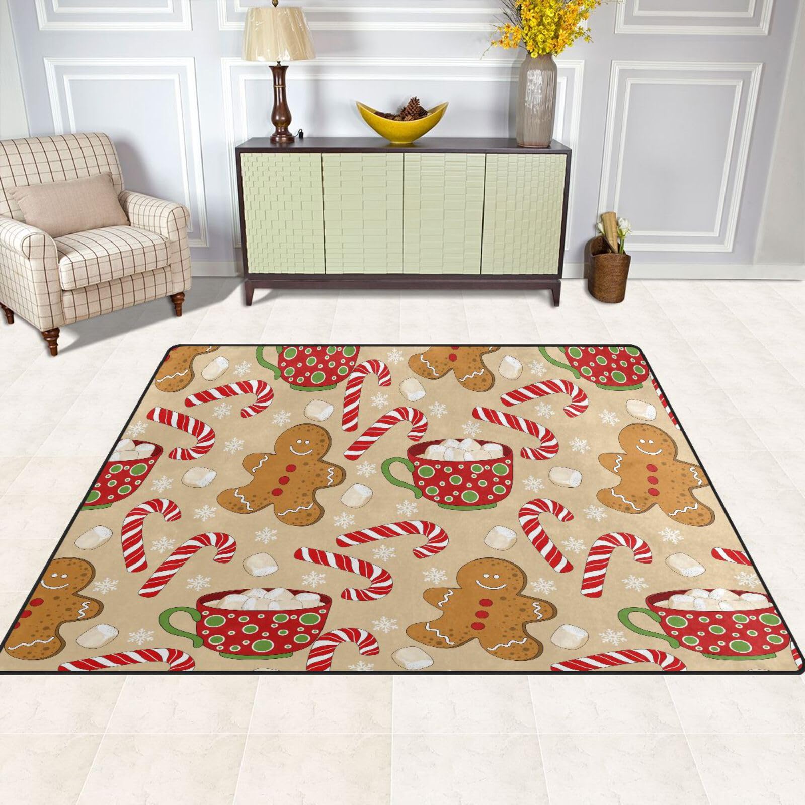 ALAZA Christmas Area Rugs 5x7, Gingerbread Christmas Area Rugs for Living Room Bedroom Large