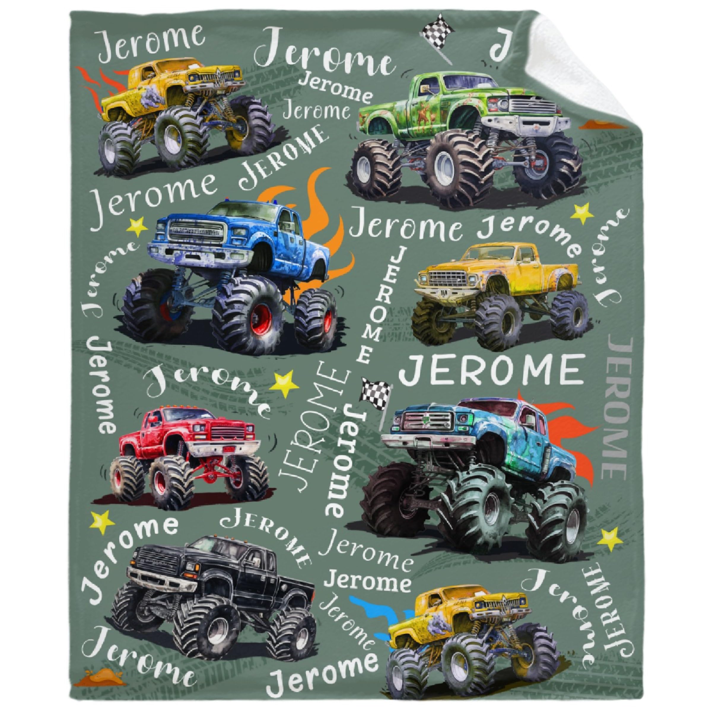 Personalized Trucks Mon-Ster Car Blanket Gifts Custom Name Blanket, Super Soft Flannel Fleece Throw Blanket for Boys Girls Couch Chair Bed Sofa Christmas Thanksgiving Gifts Teen or Nap Size 50"x60" M