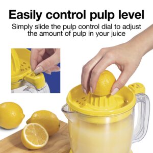 Proctor Silex Alex's Lemonade Stand Electric Citrus Juicer Machine and Squeezer, for Lemons, Limes and Oranges, 34 oz, Includes 2 Reamers & Recipe Book, Yellow (66341)