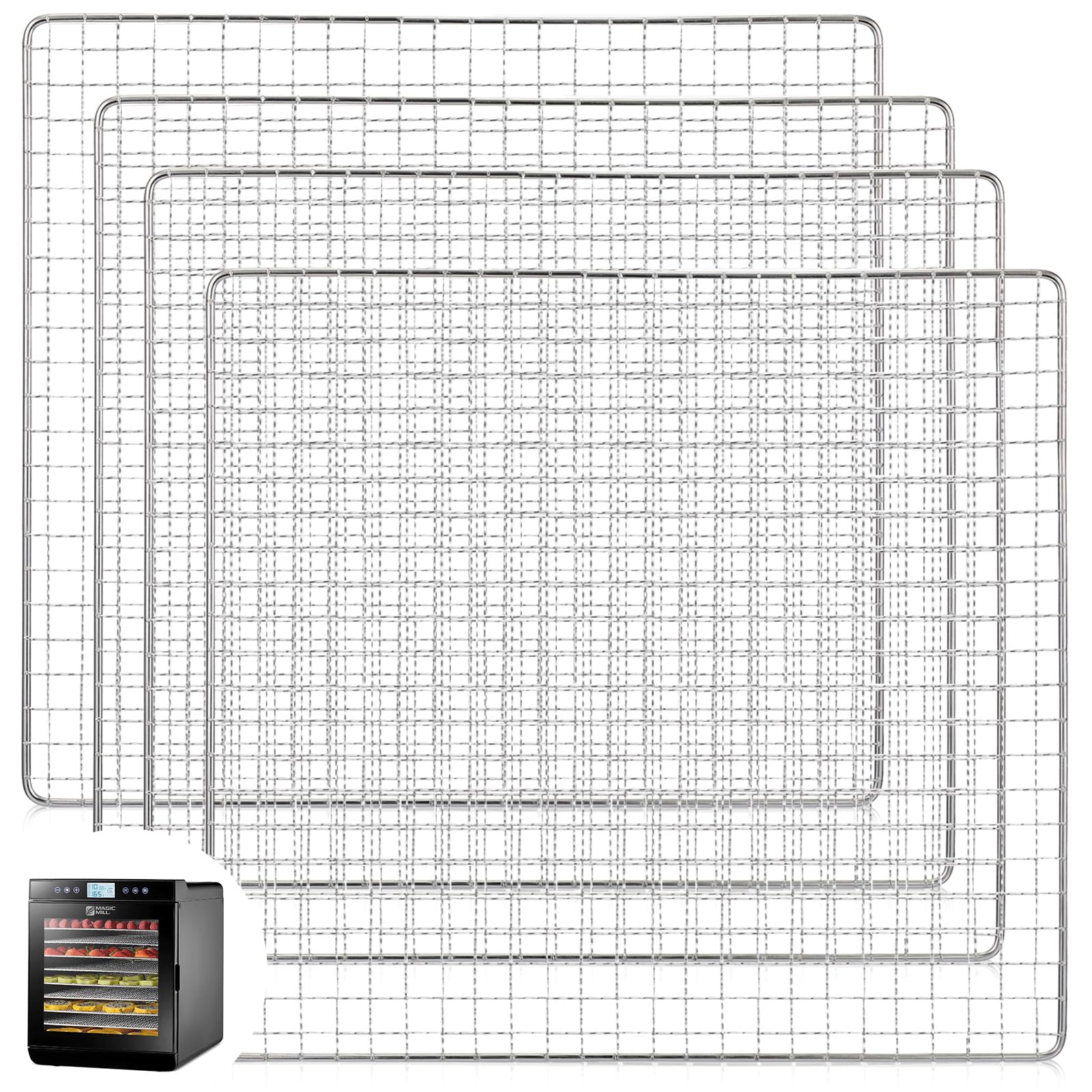 13 x 12 Inches Dehydrator Trays Compatible with CP267-FD Only Stainless Steel Dehydrator Drying Mesh Screens Stainless Steel Tray for Dehydrator Drying Fruit Food(4 Pcs)