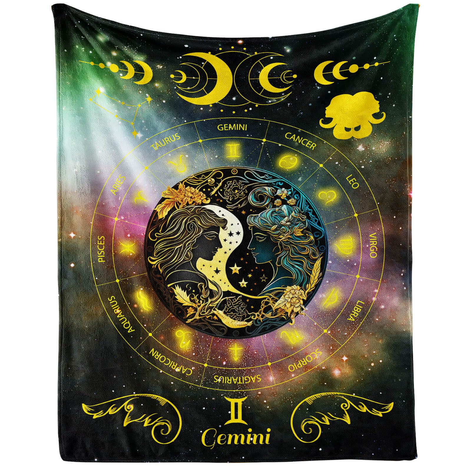 CaomeiWu Gemini Zodiac Blanket, 60" x 50" Flannel Stars Astrology Themed Stuffed Vibrant Throw, Soft Nap Throw Blanket for Home Boys Girls Women Horoscope Lovers Gifts