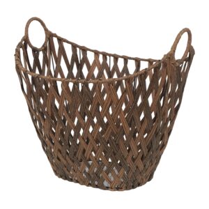 Deco 79 Plastic Rattan Geometric Decorative and Functional Storage Basket Open Frame Woven Basket Organizer with Ring Handles, Basket for Storage 21" x 17" x 19", Bronze