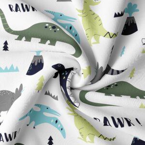 Sweet Jojo Designs Blue Green Modern Dinosaur Boy Queen Duvet Cover Bedding Set Full Size Bed Comforter Case Shams 3pc - Turquoise Navy Boho Bohemian Mod Dinosaurs Prehistoric Grey and White Volcano