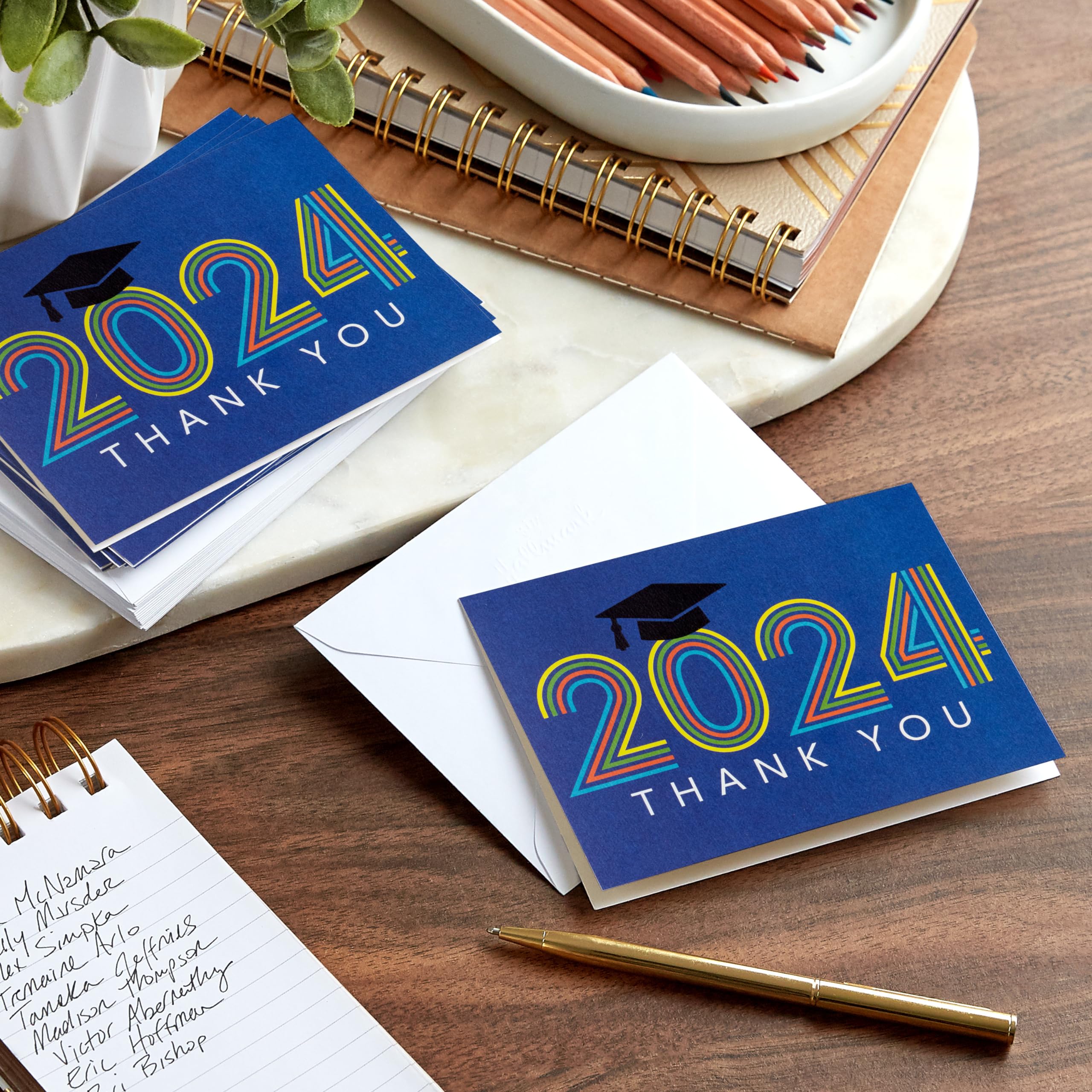 Hallmark Graduation Thank You Cards Bulk, Class of 2024, Retro Blue (40 Thank You Notes with Envelopes)