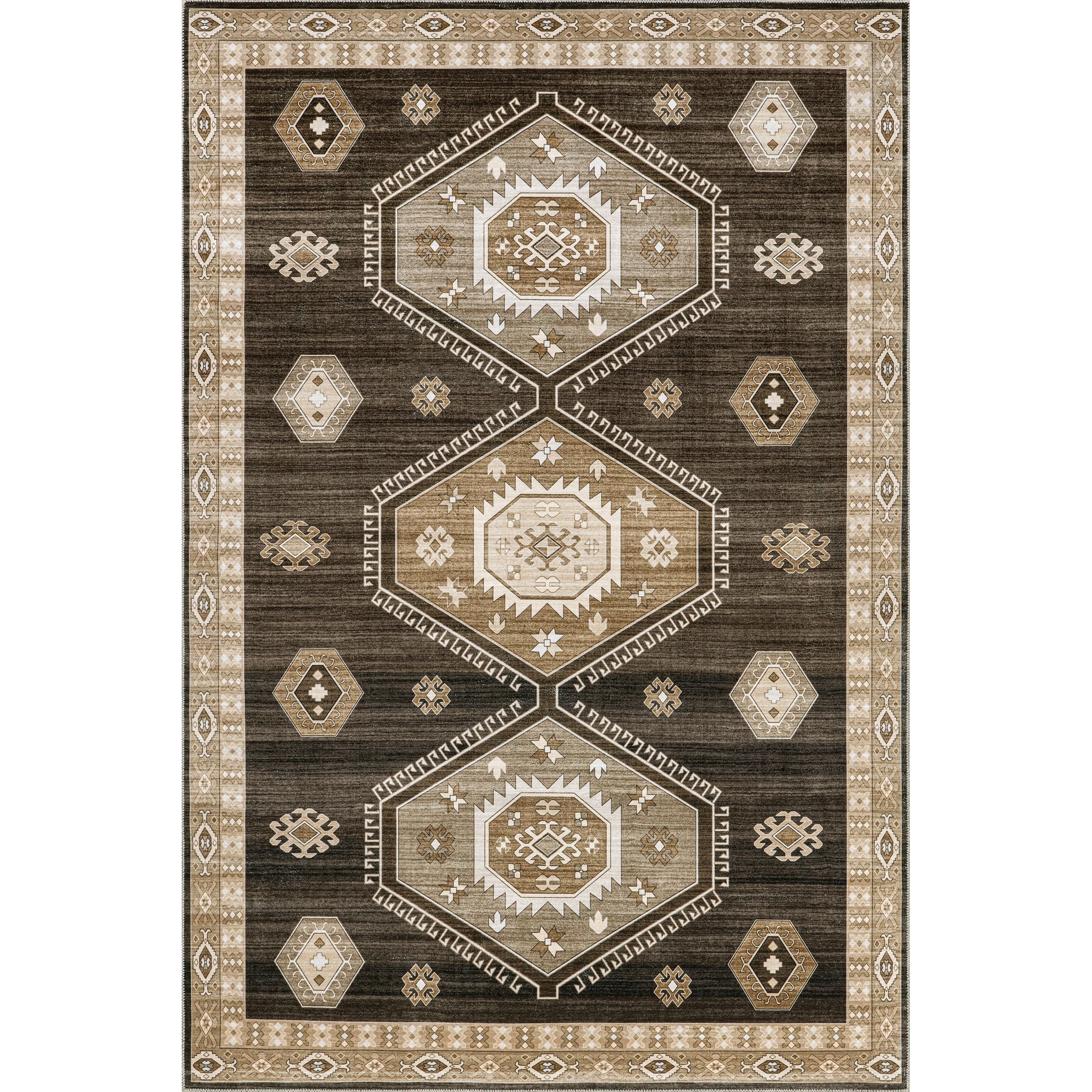 Rugs USA x Lauren Liess Taro Medallion Machine Washable Area Rug, 8x10, Dark Brown