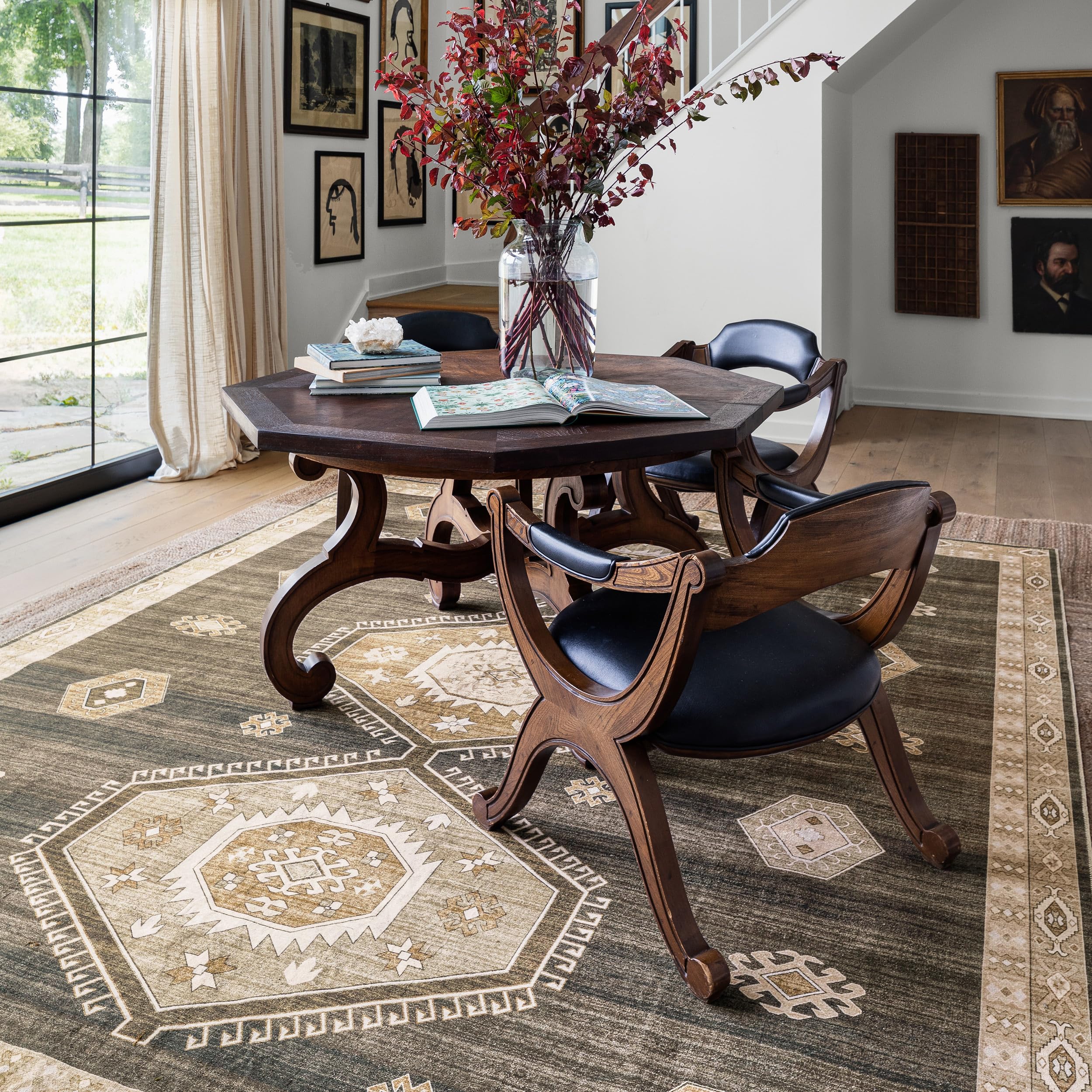 Rugs USA x Lauren Liess Taro Medallion Machine Washable Area Rug, 8x10, Dark Brown