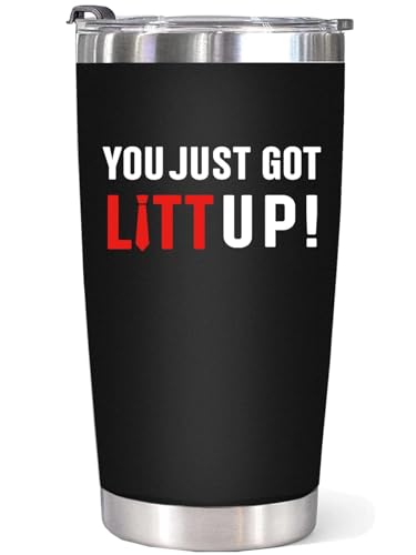 WECACYD You Just Got Litt Up Tumbler - Litt Up 20oz Tumbler Coffee Mug Black, Trending Cup for TV Show Fans - Funny Christmas Gifts for Suits TV Show Fans, Friends, Women, Men, Mom, Dad, Family