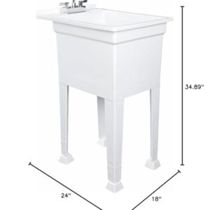 UTILITYSINKS 18 Inch Plastic Freestanding Utility Tub Sink with Heavy Duty Stainless Steel Swing Faucet for Garage, Laundry Room, and Garden, White