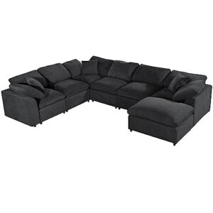 U Shaped Modular Sectional Sofa with Ottoman, 27.9'' Deep Seat Reversible Corner Couch with Detachable Cushion,Convertible Sofa&Couch Bed for Living Room, Office, Spacious Space