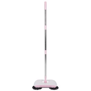 household hand push sweeper sweeping machine mop broom dustpan floor cleaning tools with large capacity dust box for home (pink)