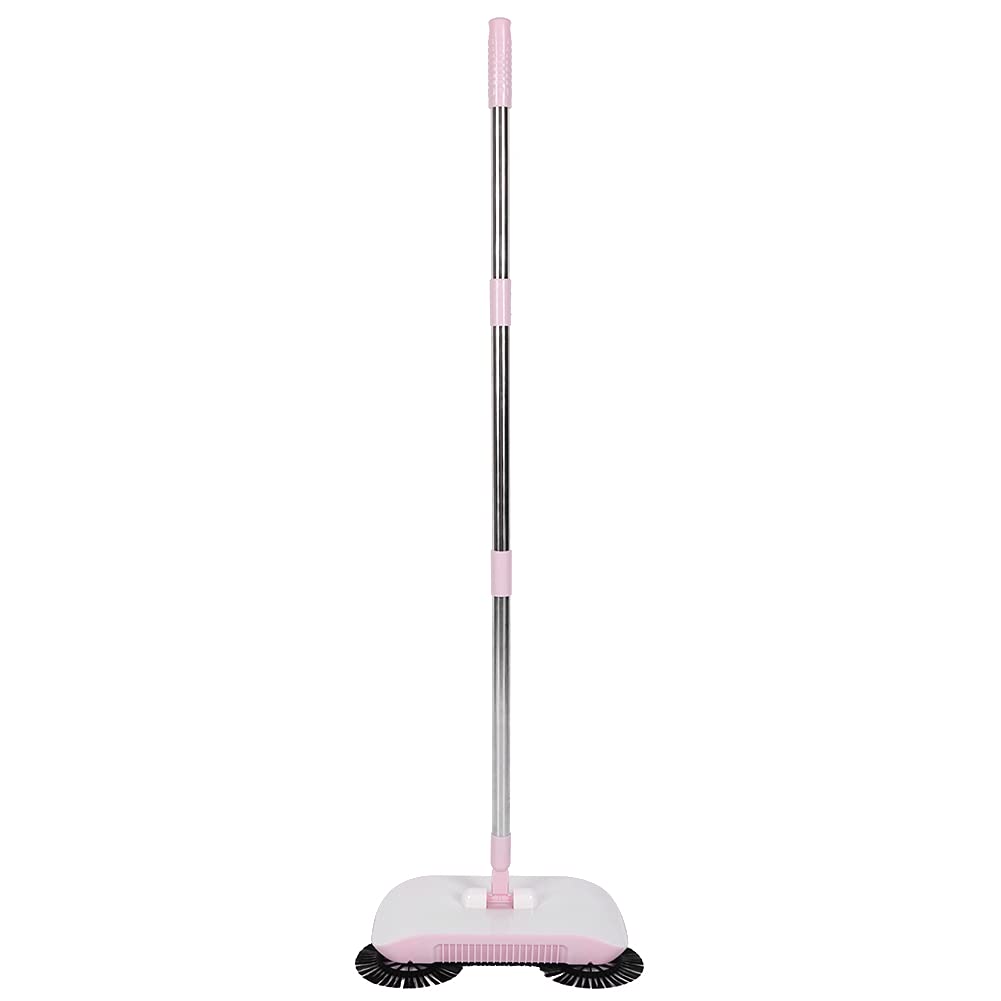 Household Hand Push Sweeper Sweeping Machine Mop Broom Dustpan Floor Cleaning Tools with Large Capacity Dust Box for Home (Pink)