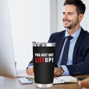 WECACYD You Just Got Litt Up Tumbler - Litt Up 20oz Tumbler Coffee Mug Black, Trending Cup for TV Show Fans - Funny Christmas Gifts for Suits TV Show Fans, Friends, Women, Men, Mom, Dad, Family