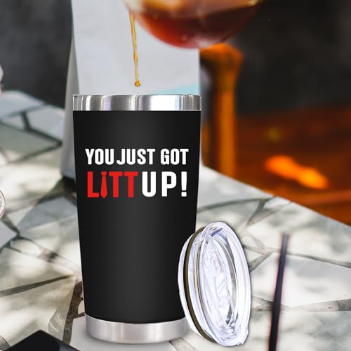 WECACYD You Just Got Litt Up Tumbler - Litt Up 20oz Tumbler Coffee Mug Black, Trending Cup for TV Show Fans - Funny Christmas Gifts for Suits TV Show Fans, Friends, Women, Men, Mom, Dad, Family