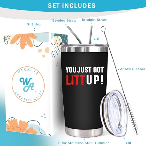 WECACYD You Just Got Litt Up Tumbler - Litt Up 20oz Tumbler Coffee Mug Black, Trending Cup for TV Show Fans - Funny Christmas Gifts for Suits TV Show Fans, Friends, Women, Men, Mom, Dad, Family