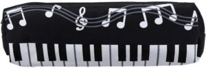 ysszam black oxford cloth pencil case,square single layer music notes piano keyboard pencil case large capacity pen bags pencil holders and pen holders stationery office supplies