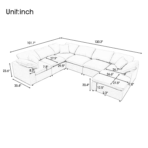 U Shaped Modular Sectional Sofa with Ottoman, 27.9'' Deep Seat Reversible Corner Couch with Detachable Cushion,Convertible Sofa&Couch Bed for Living Room, Office, Spacious Space