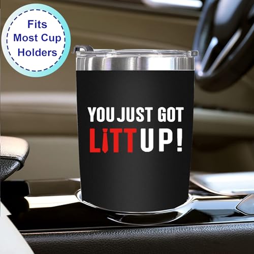 WECACYD You Just Got Litt Up Tumbler - Litt Up 20oz Tumbler Coffee Mug Black, Trending Cup for TV Show Fans - Funny Christmas Gifts for Suits TV Show Fans, Friends, Women, Men, Mom, Dad, Family