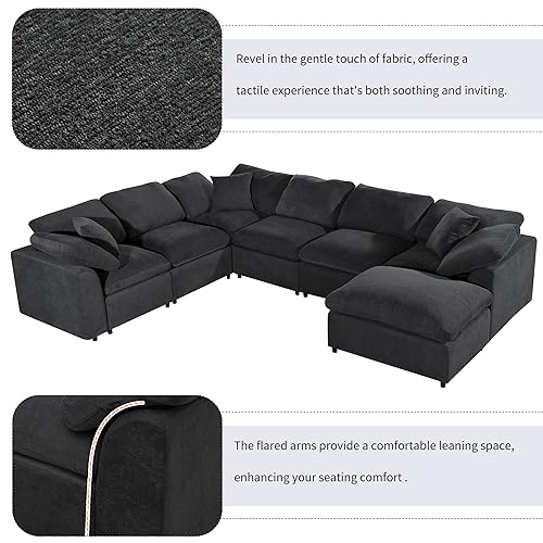 U Shaped Modular Sectional Sofa with Ottoman, 27.9'' Deep Seat Reversible Corner Couch with Detachable Cushion,Convertible Sofa&Couch Bed for Living Room, Office, Spacious Space