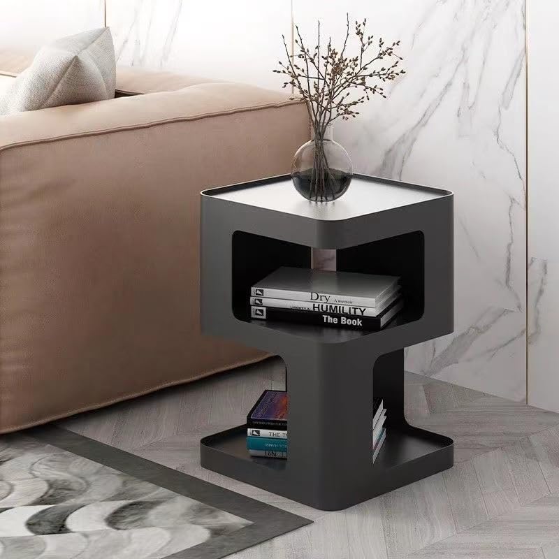 Small Side Table, Nightstand, Modern End Table, Bedside Table with Storage Shelf, Space-Saving Side Table for Bedroom, end Tables Living Room, Metal Side Table (Black)