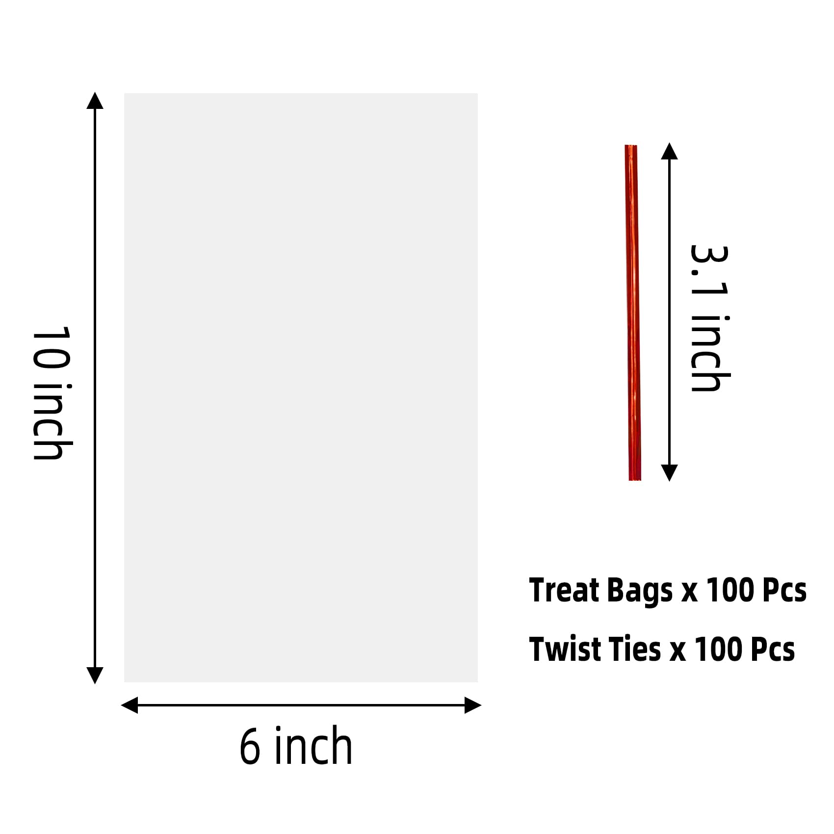 Morepack Cellophane Bags 6x10 Inches Clear Cellophane Treat Bags With Twist Ties,100 Pieces