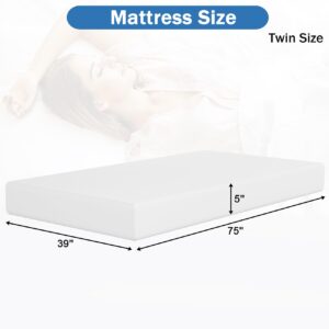 BLKMTY Twin Mattress 5 Inch Mattress Memory Foam Mattress Medium-Firm Mattress Breathable Bed Mattress for Pressure Relief Gel Mattress in Box CertiPUR-Us Certified Mattress, White