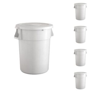 5-pack! 44 gallon white round commercial trash can and lid, perfect for restaurant, office, school, garage, backyard, workshop, warehouse