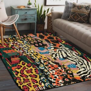 tavisto african animal print area rug 4x6 machine washable rug ultra soft foldable area rugs with non-slip backing for office living room bedroom