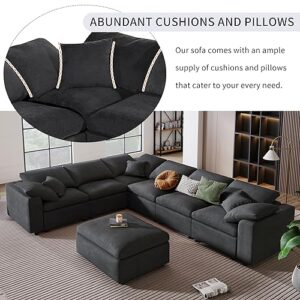 U Shaped Modular Sectional Sofa with Ottoman, 27.9'' Deep Seat Reversible Corner Couch with Detachable Cushion,Convertible Sofa&Couch Bed for Living Room, Office, Spacious Space