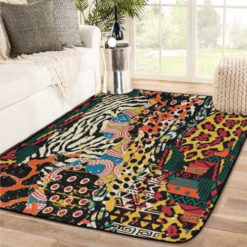 Tavisto African Animal Print Area Rug 4x6 Machine Washable Rug Ultra Soft Foldable Area Rugs with Non-Slip Backing for Office Living Room Bedroom