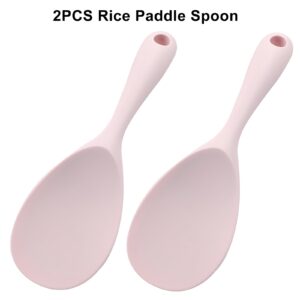 Murtenze 2Pcs Pink Silicone Rice Paddle Spoon，Non Stick Heat Resistant Kitchen Gadge Rice Spoon for Rice, Salads, Mashed Potato