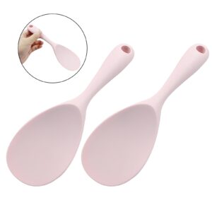 Murtenze 2Pcs Pink Silicone Rice Paddle Spoon，Non Stick Heat Resistant Kitchen Gadge Rice Spoon for Rice, Salads, Mashed Potato