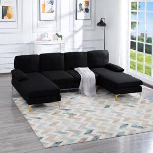 songg 107.9” u shaped sectional sofa with double extra wide chaise, w/removable back & seat cushions, for living room, office, apartment, black