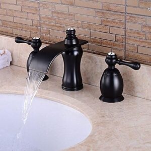 Kitchen & Bath Fixtures Taps Faucet,EuropUPC Black Ancient Basin Three-Hole Faucet Retro Wash Basin Faucet Bathroom Three-Piece Hot and Cold Waterfall Faucet