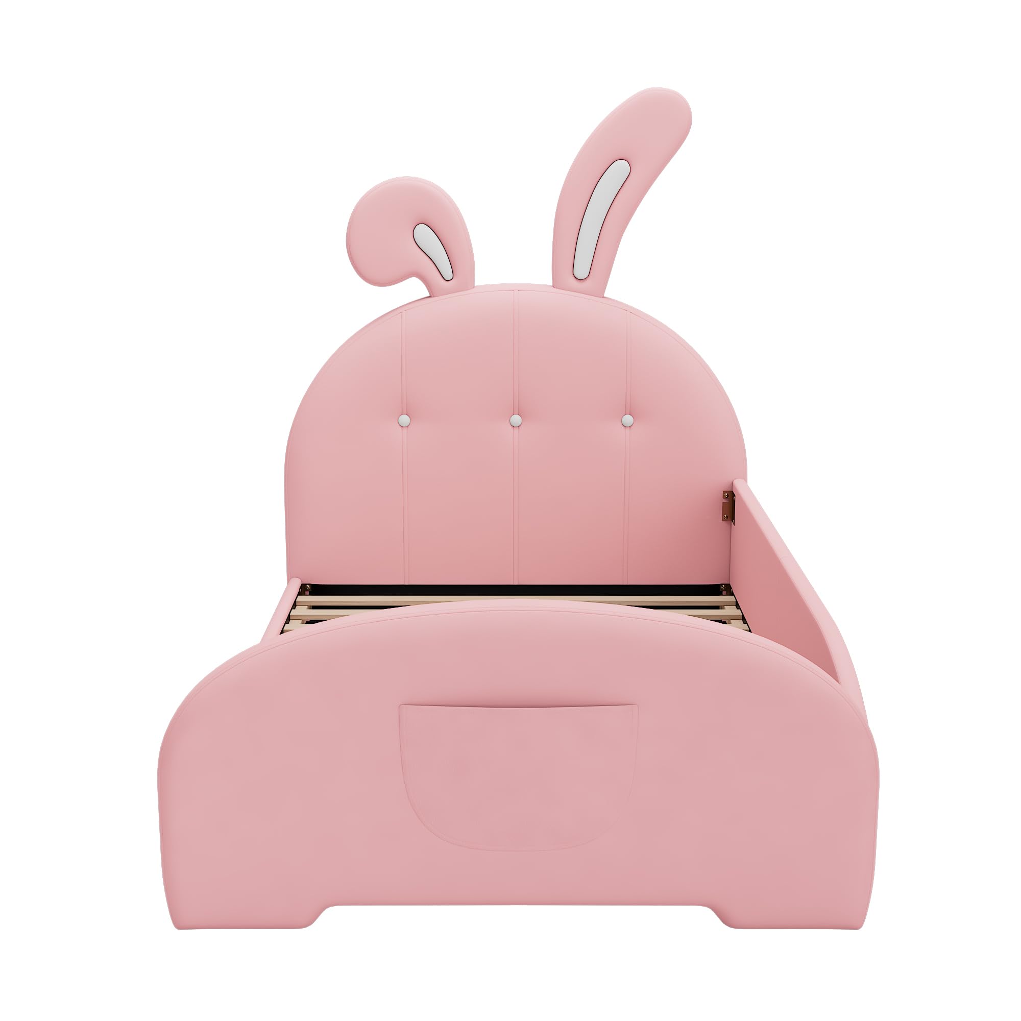 Cute Twin Size Upholstered Princess Bed,Platform Bed with Rabbit-Shape Headboard and Footboard,for Kids Toddlers Boys Girls Bedroom Use (Pink@Rabbit, Twin)