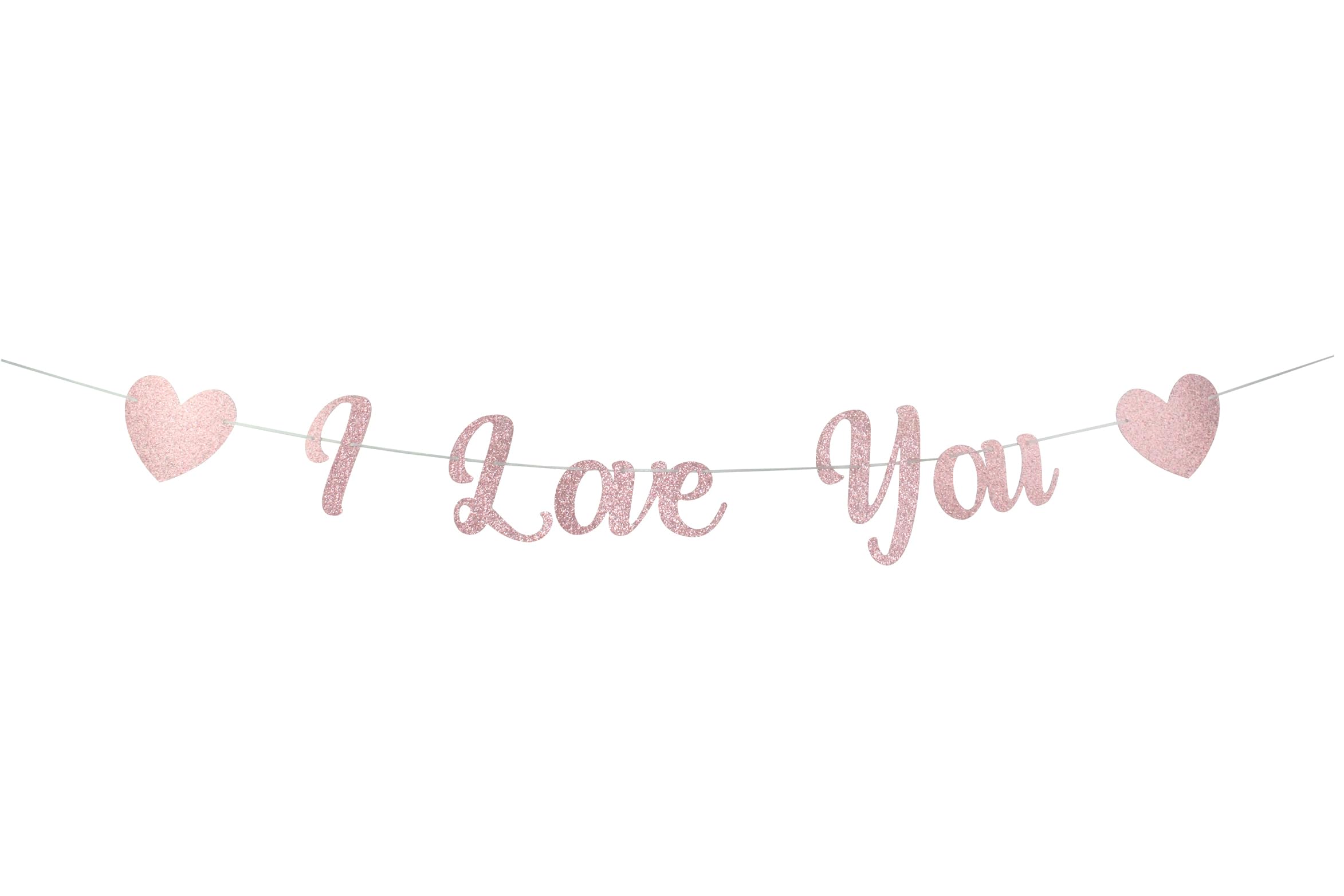 Rose Gold I Love You Banner, Happy Father's Day Father's Birthday Decorations Happy Mother's Birthday,Valentine's Day Party Decorations Wedding Anniversary Bridal Party Photo Props