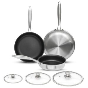 audanne 6 piece nonstick frying pan set stainless steel with lid, 8 inch &10 inch & 12 inch non stick skillet with handle - pfoa free, oven safe non-stick teflon coating induction cooking cookware