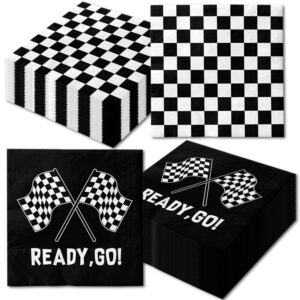 40pcs black and white checkered flag party napkins disposable race car birthday party supplies racing car theme party paper lunch napkins for baby shower kids men party decorations favors