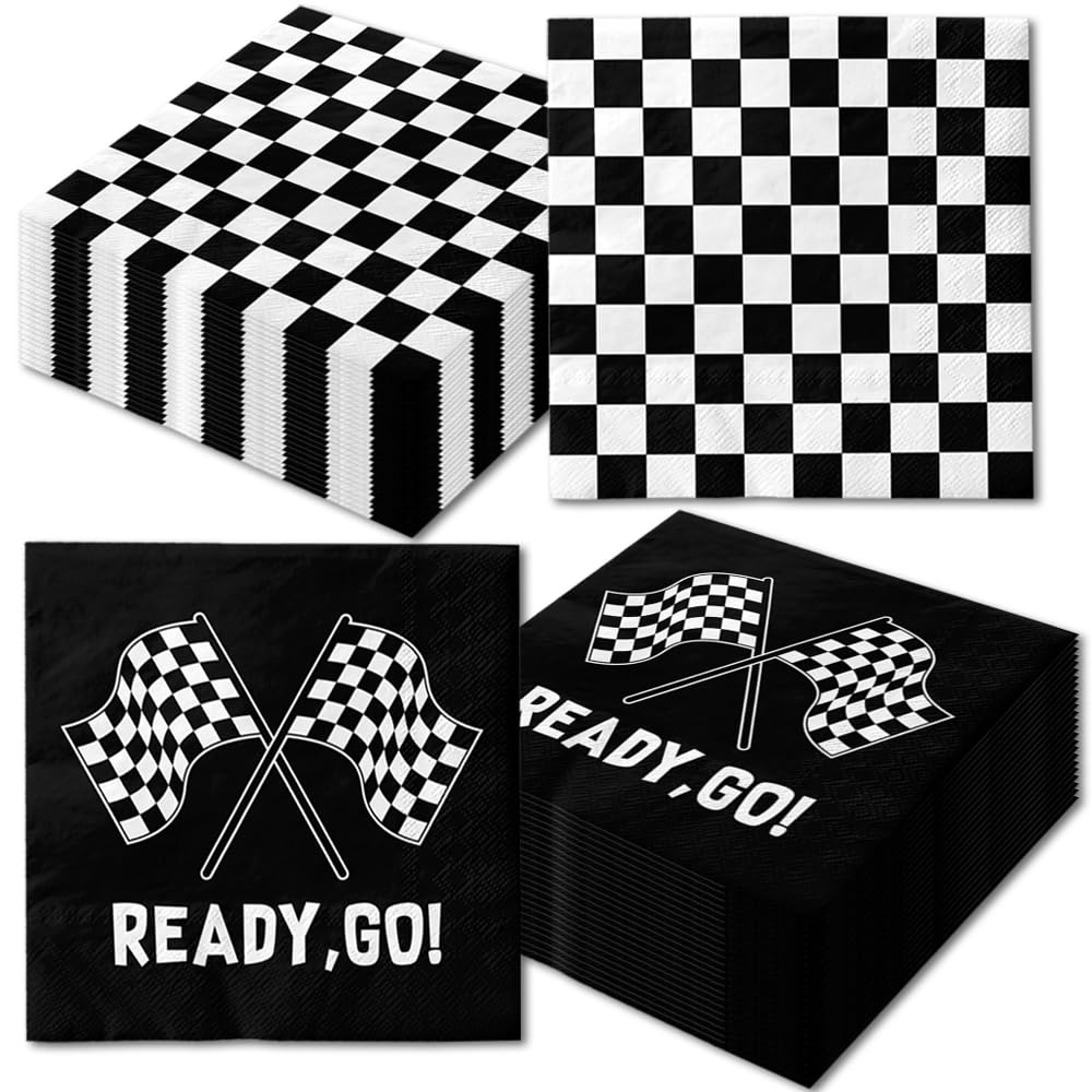 40Pcs Black and White Checkered Flag Party Napkins Disposable Race Car Birthday Party Supplies Racing Car Theme Party Paper Lunch Napkins for Baby Shower Kids Men Party Decorations Favors