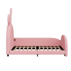 Cute Twin Size Upholstered Princess Bed,Platform Bed with Rabbit-Shape Headboard and Footboard,for Kids Toddlers Boys Girls Bedroom Use (Pink@Rabbit, Twin)