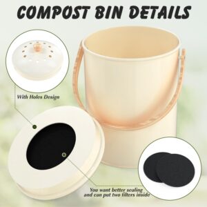 Kimicr 1.3 Gallon Compost Bin Kitchen Counter, Stainless Steel Odorless Indoor Compost Bin Includes 4 Pack Carbon Filters, Countertop Compost Bin with lid, Kitchen Compost Bucket with Bamboo Handles