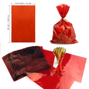 FAZHBARY 100 PCS Red Cellophane Bags 6x9 Red Goodie Bags Colored Cellophane Bags Cello Bags Gift Bags for Candy Cookie Wrapping Supplies